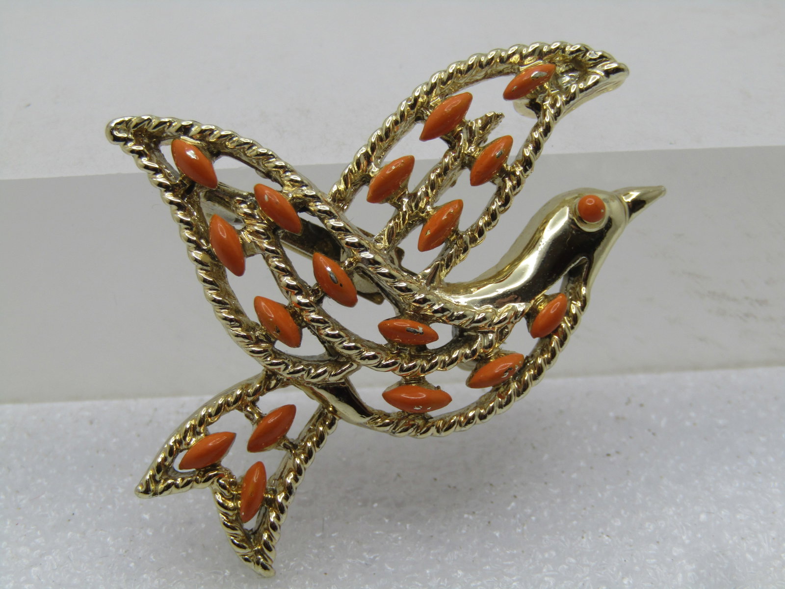 Vintage Orange Enameled Dove Brooch, Signed Gerry's, 1960's-1970's - 2