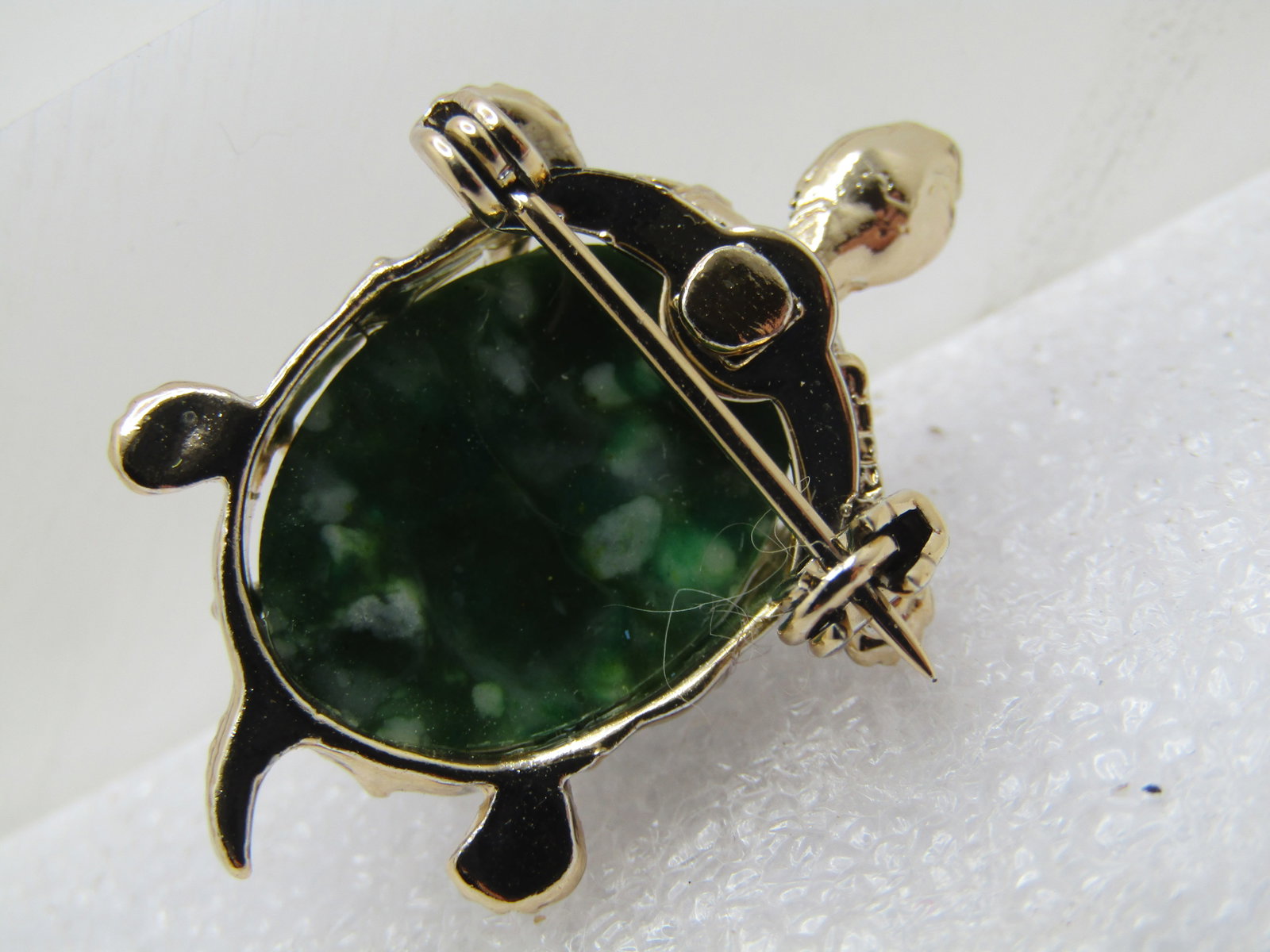 Vintage Green Speckled Turtle Brooch, 1960's - 4
