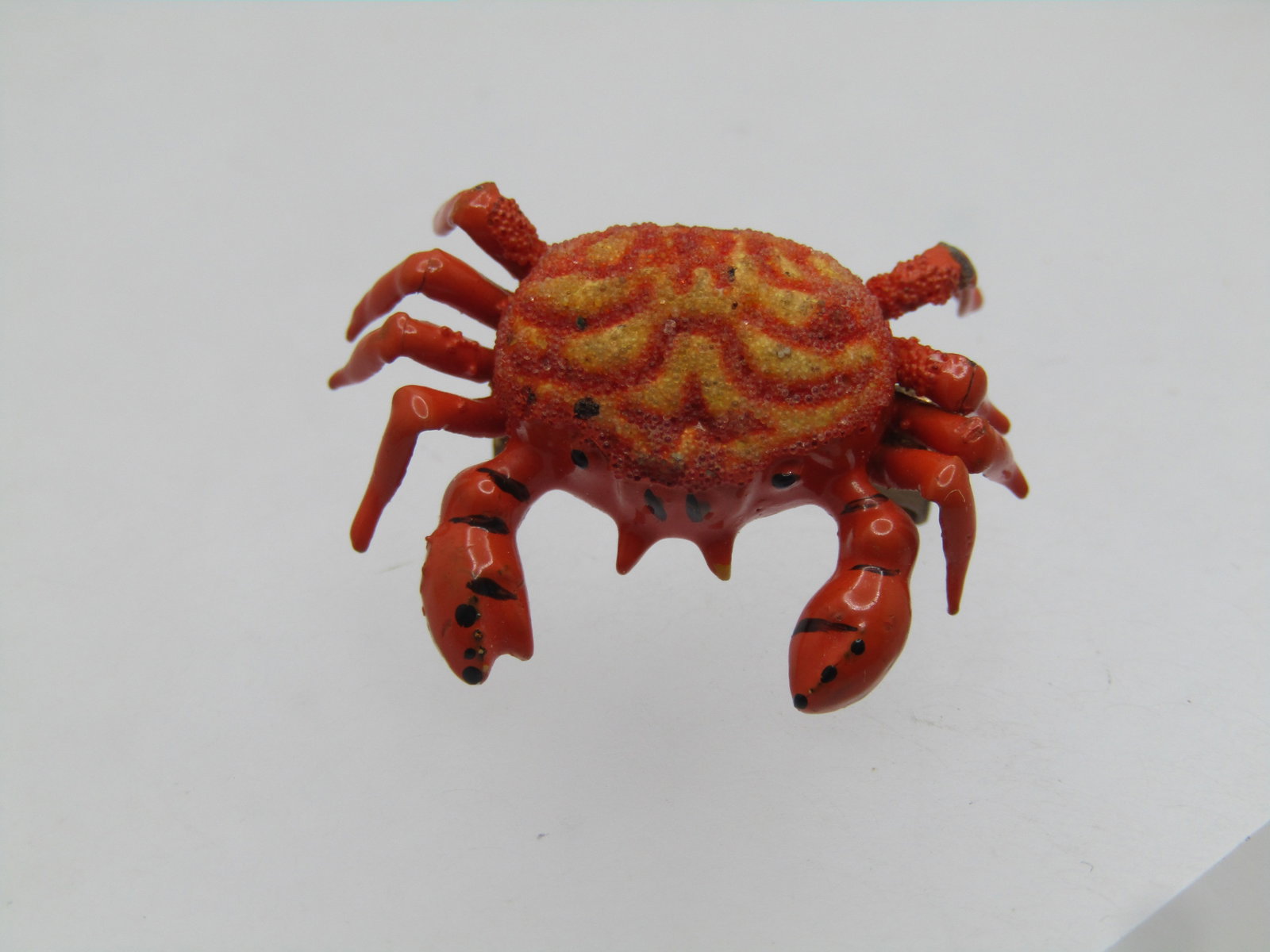 Vintage Orange Enameled Crab Brooch, 1940's-1950's, C-Clasp, Korea - 2