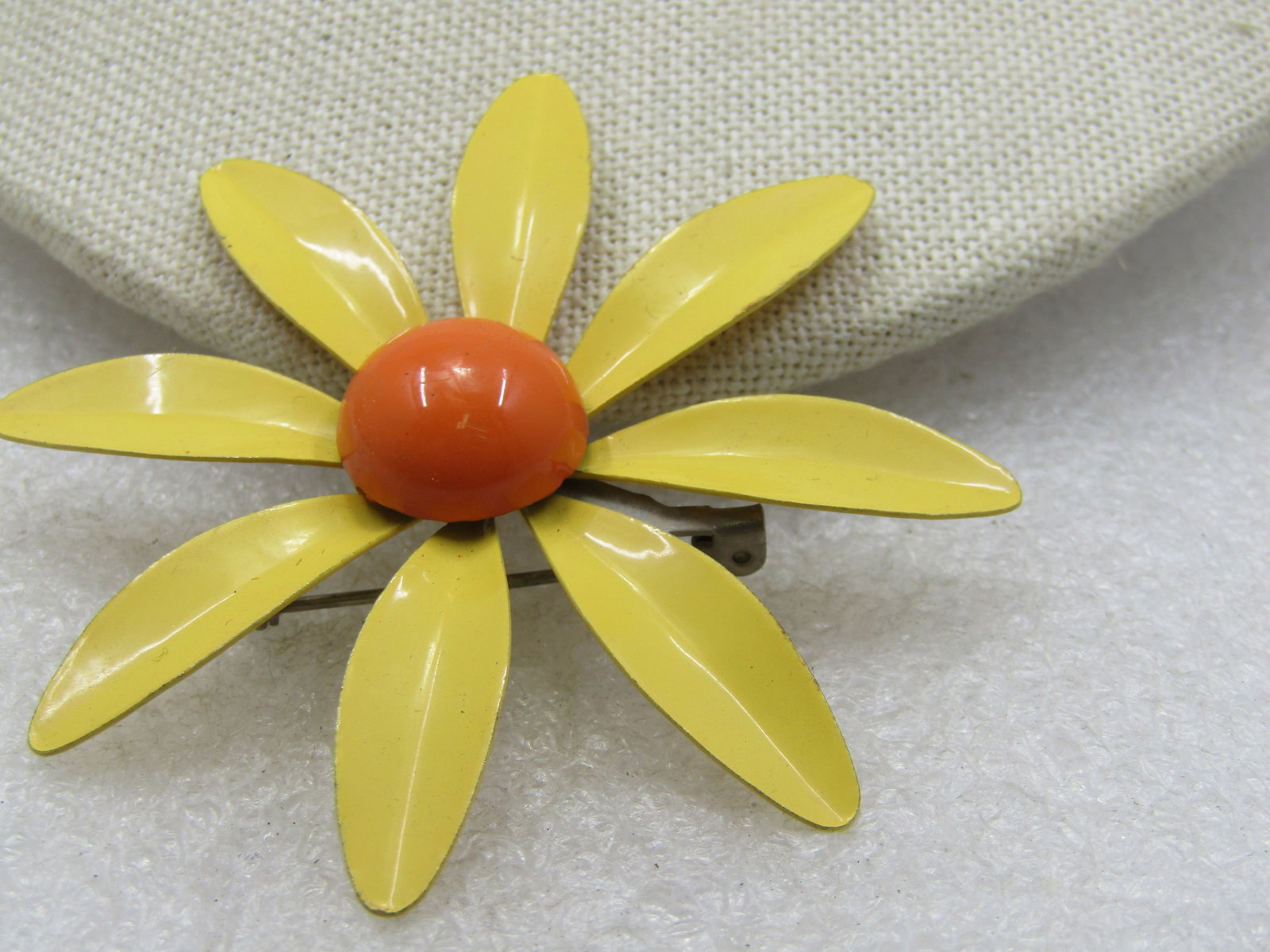 Vintage Enameled Floral Brooch, Orange/Yellow Daisy 1960's - 2