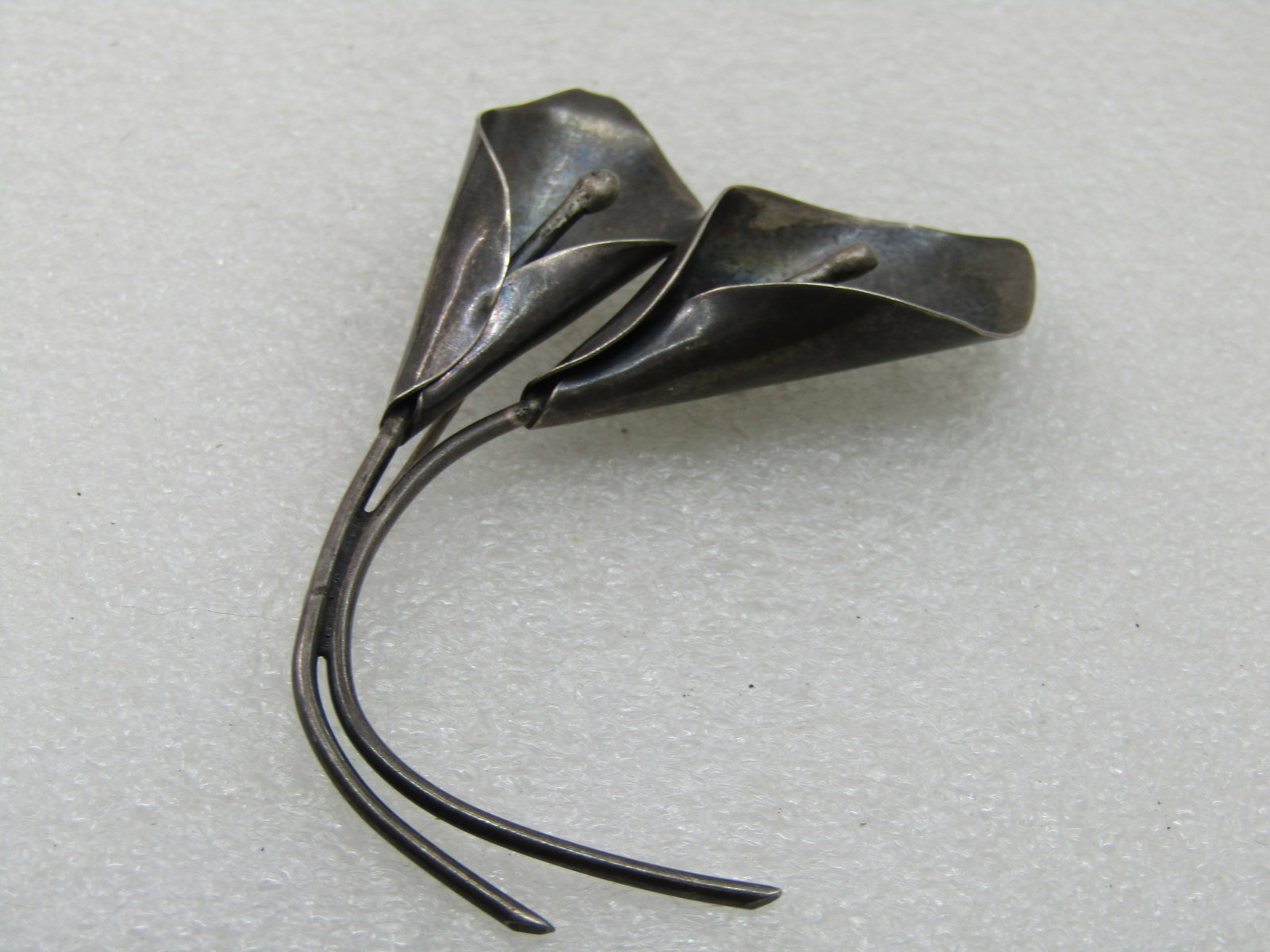Vintage Stuart Nye Calla Lilies Brooch, 3", Double Stem - 7
