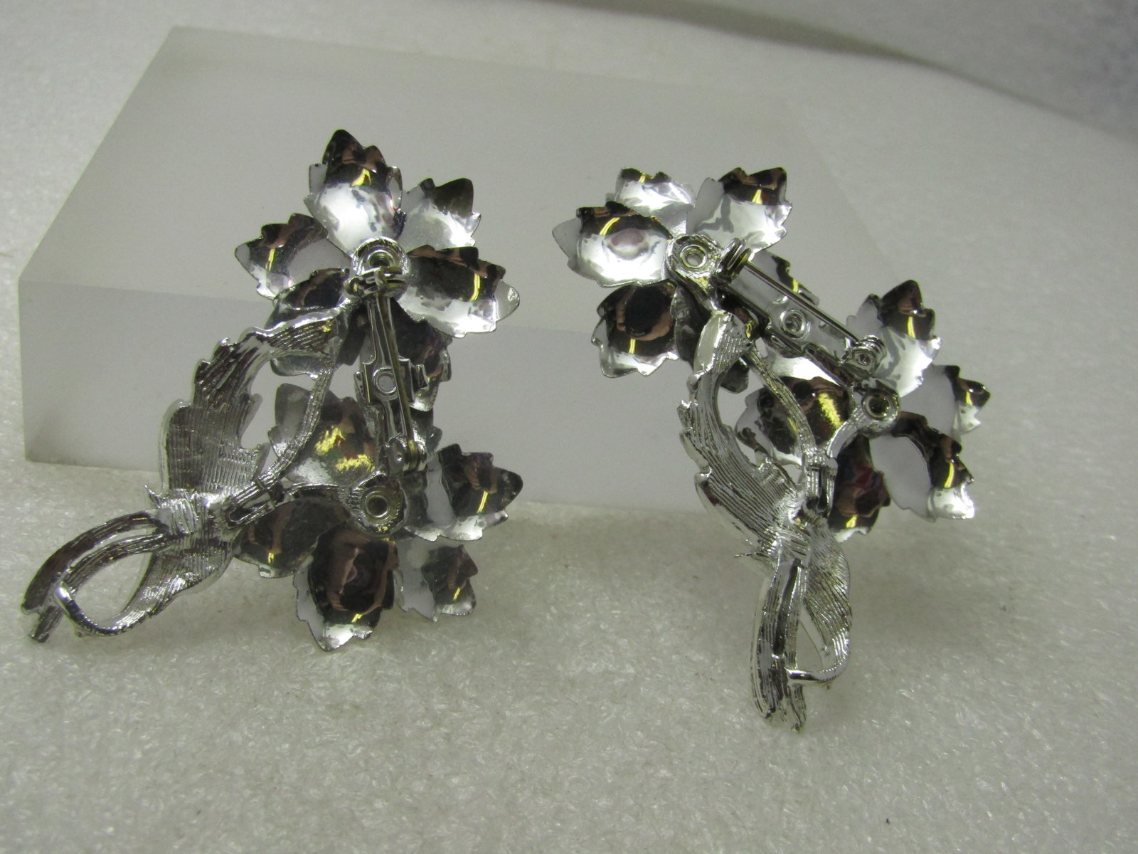 Vintage Pair Double Blossom Floral Stem Brooches, 1960's-1970's - 5