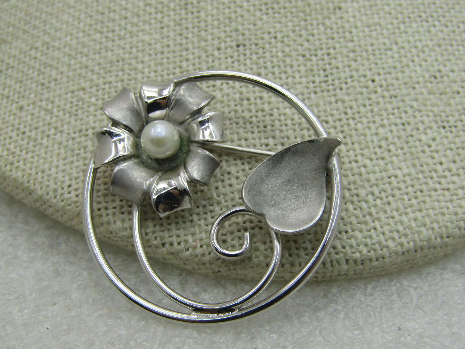 Vintage Sterling Silver Floral Brooch, Circle, 1.25", 1960's Signed NL, 1960'S, - 3