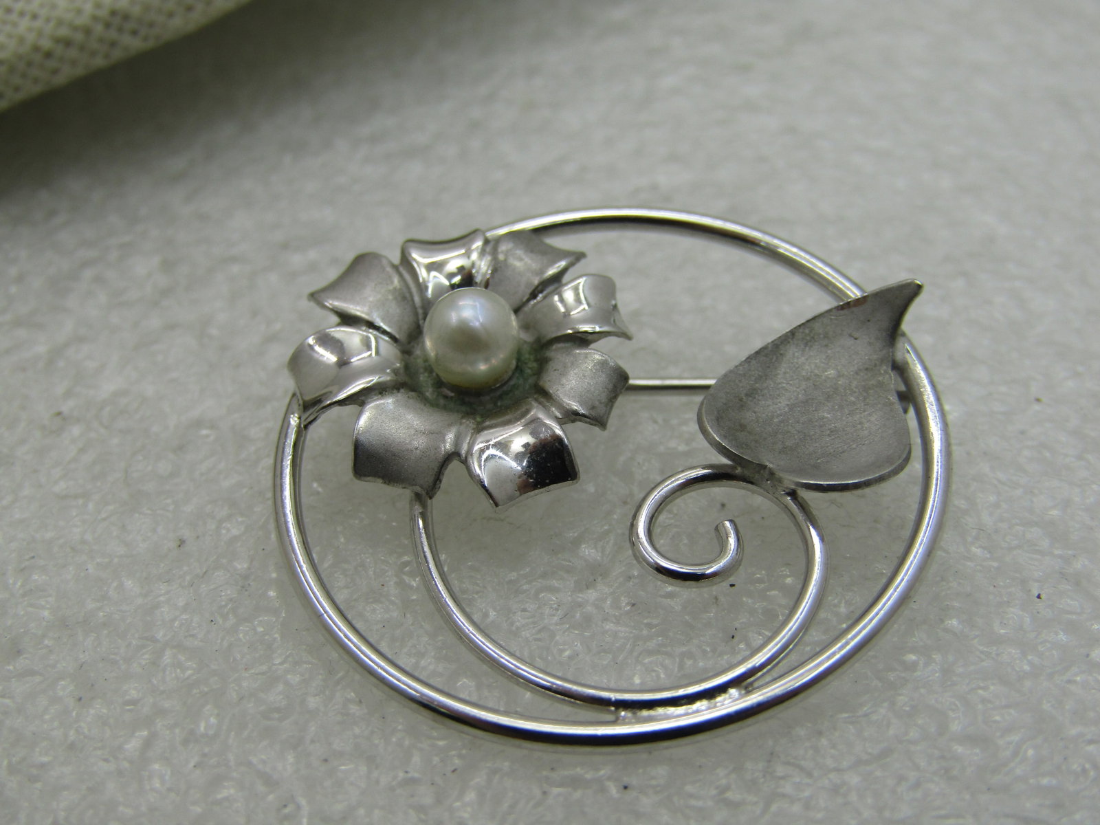 Vintage Sterling Silver Floral Brooch, Circle, 1.25", 1960's Signed NL, 1960'S, - 6