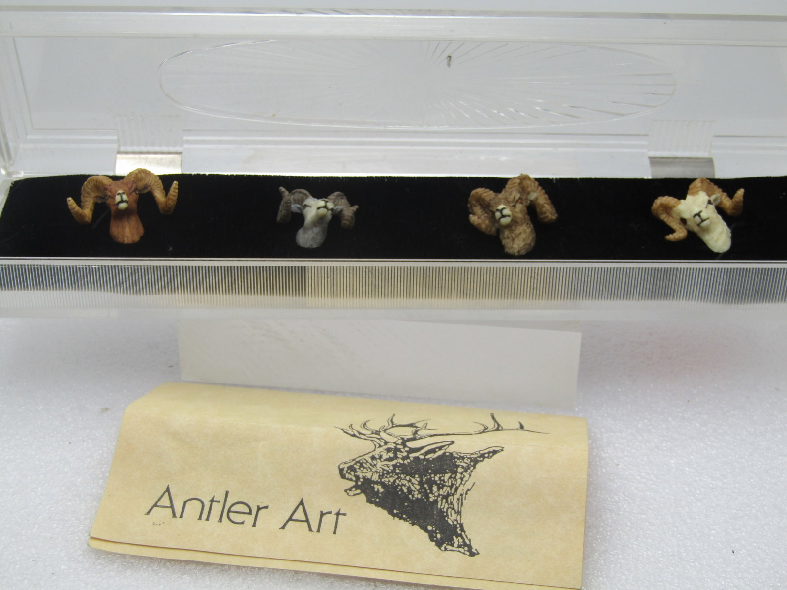 Vintage Carved Long Horn Ram Tack Pin Set, Elk Horn, 1990's - 2