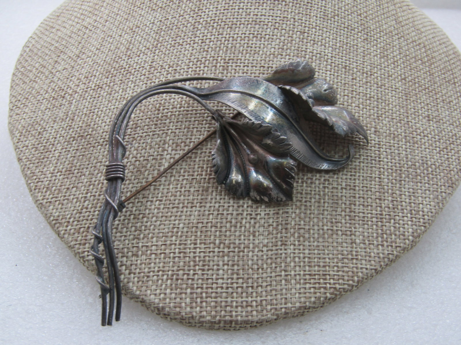Vintage Sterling Floral Lily Brooch, 4", 1940's (1 of 8)
