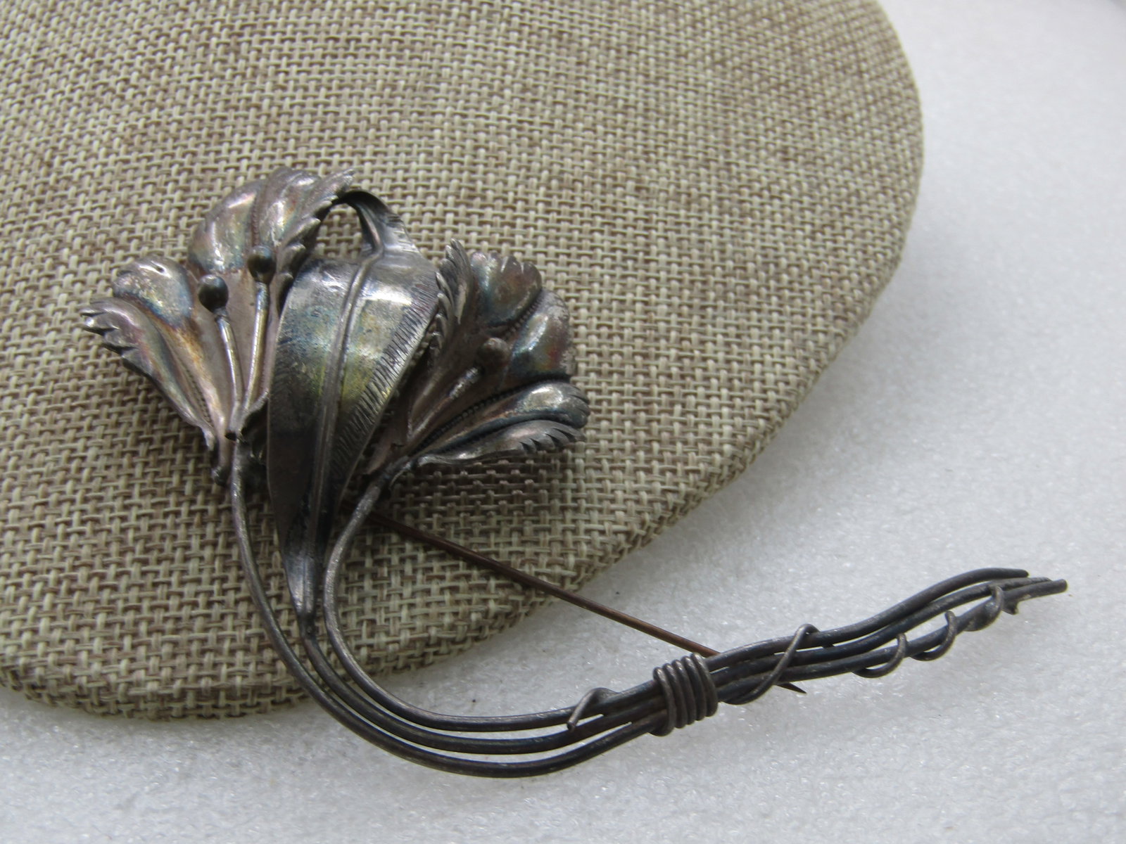 Vintage Sterling Floral Lily Brooch, 4", 1940's - 4