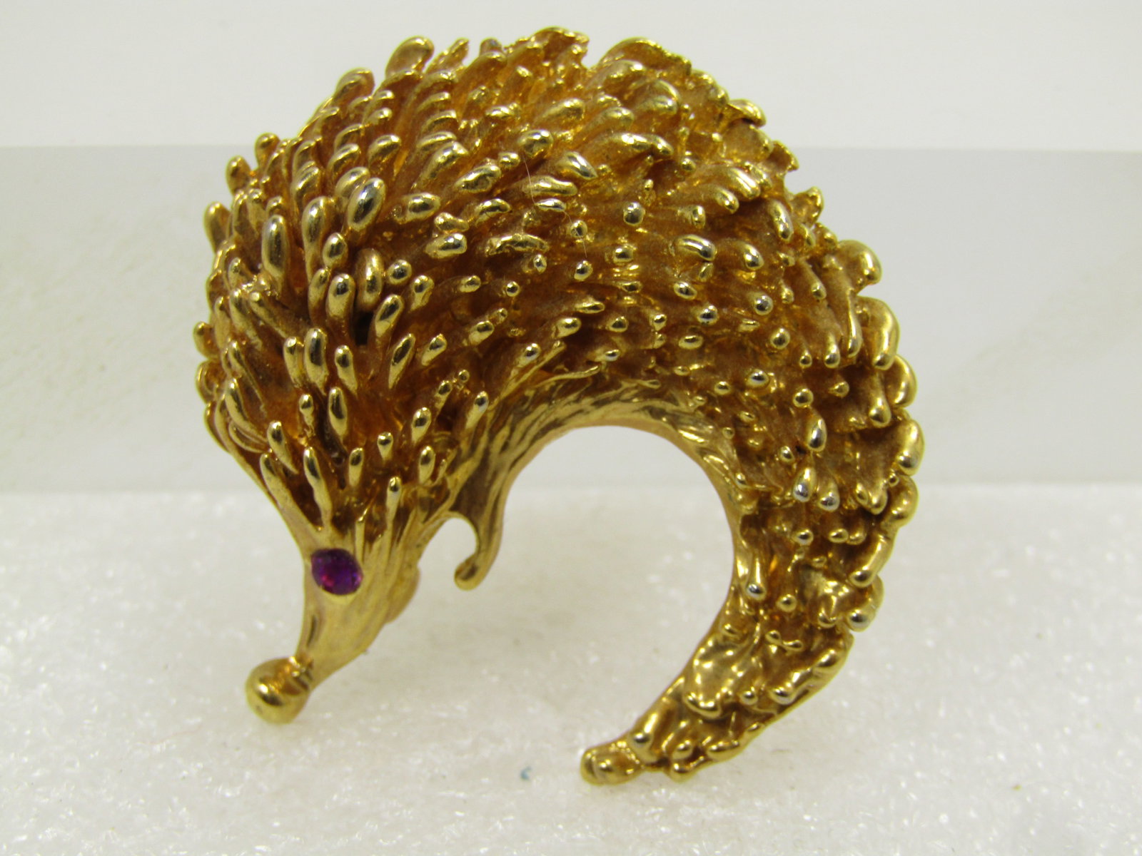 Vintage Hedgehog Brooch, Rhinestone Eye, 1980's - 2