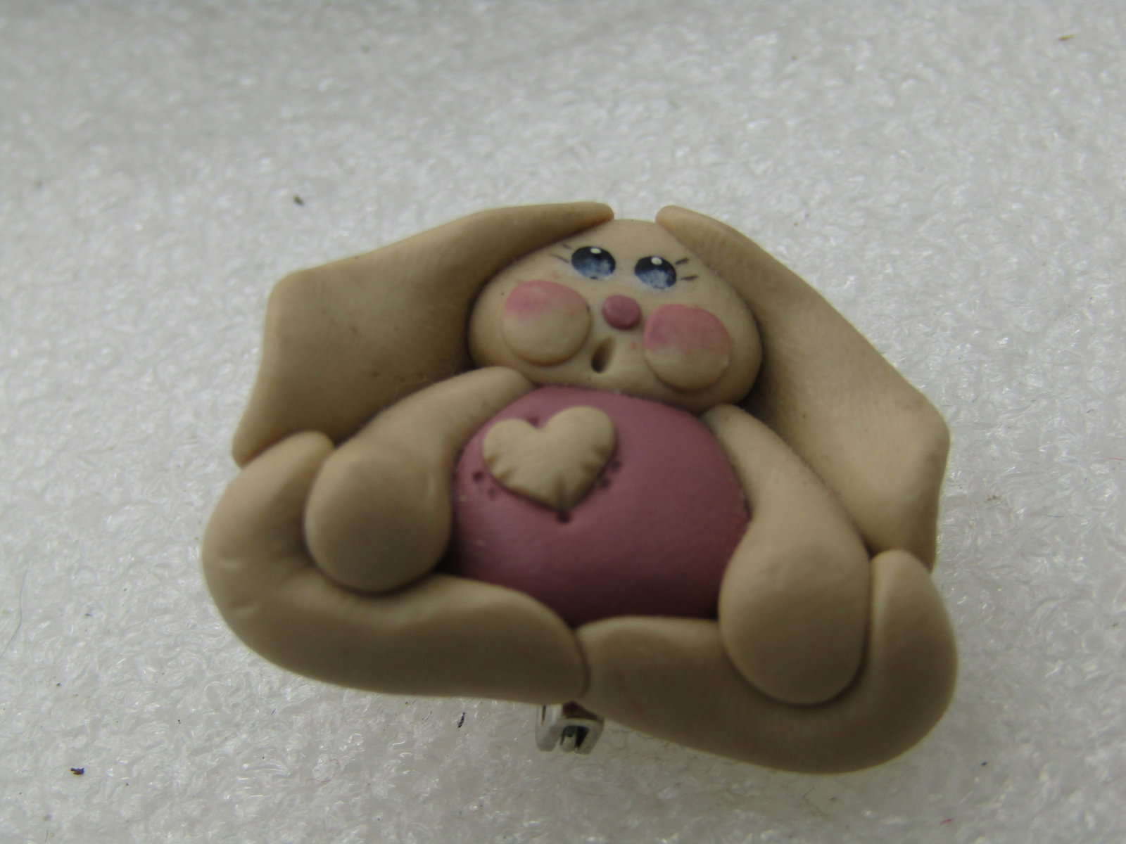 `Vintage Sculpted Rabbit & Heart Brooch, Handmade - 5