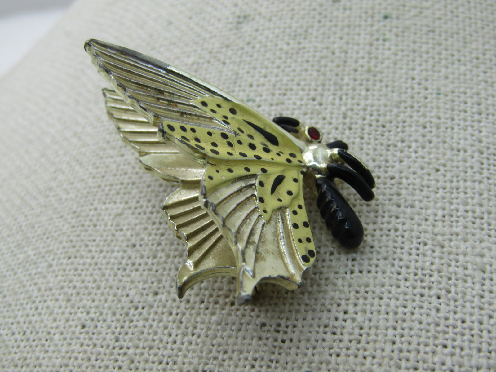 Vintage Enameled 3D Butterfly Brooch, Yellow/Black, 1960's - 3