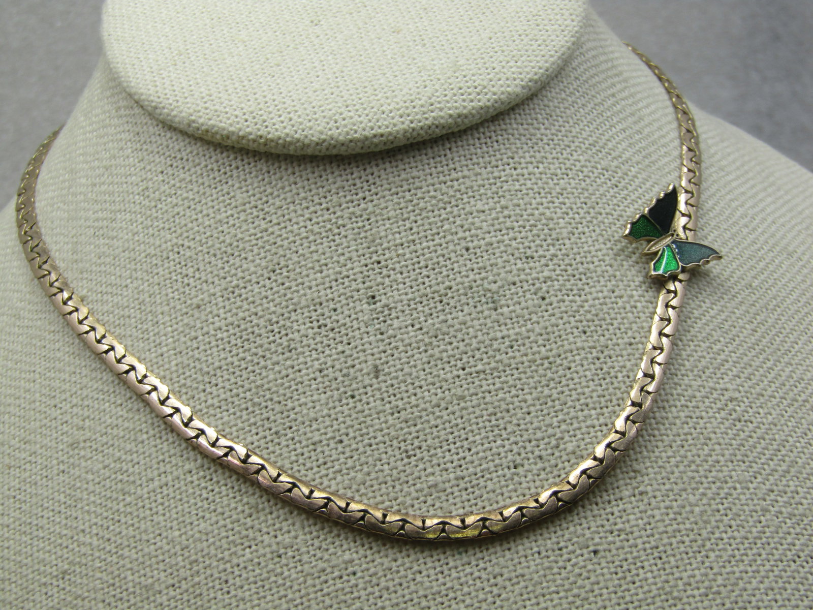 Vintage Enameled Butterfly Herringbone Necklace, 15".1970's, Signed Avon - 4