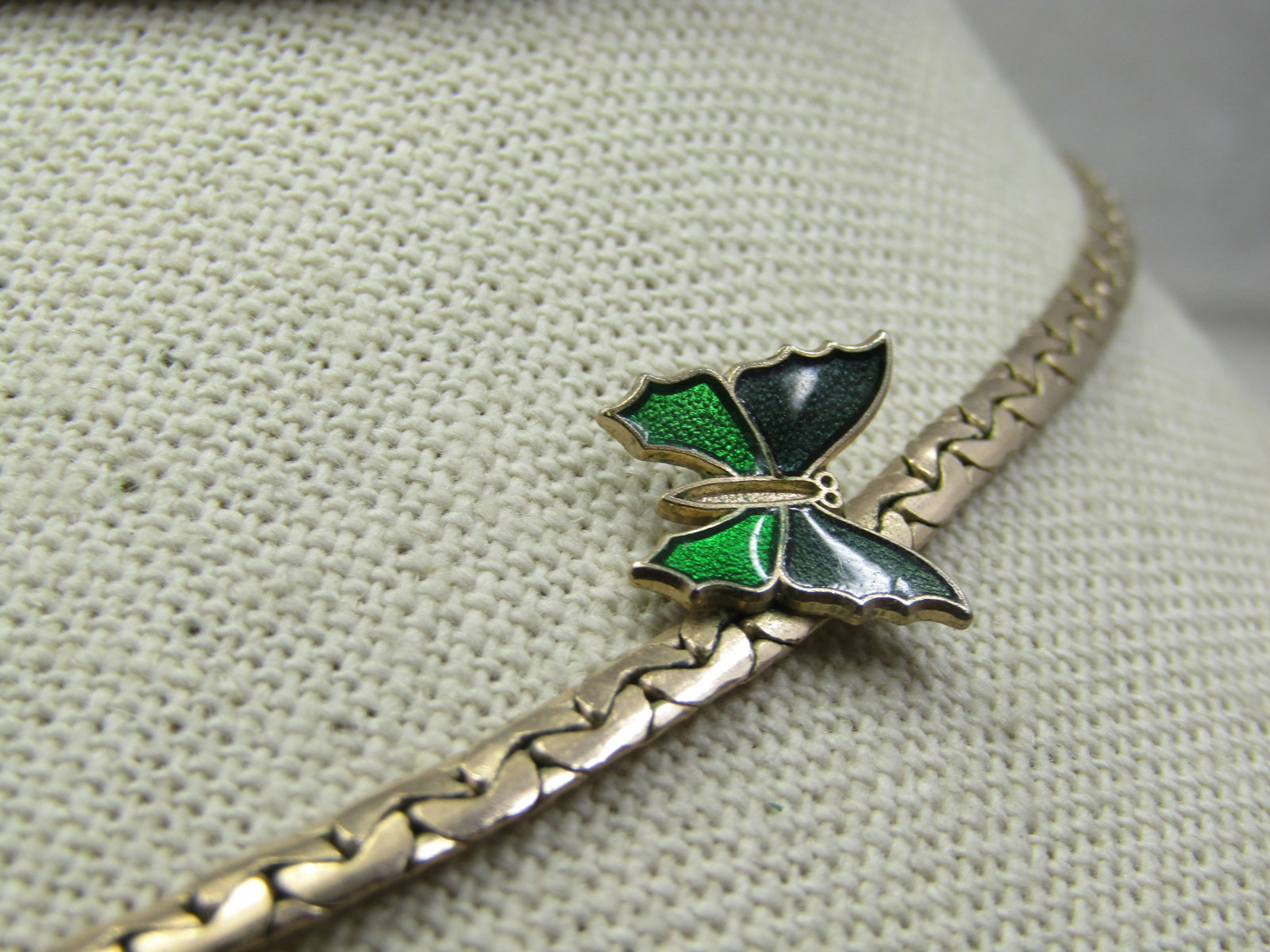 Vintage Enameled Butterfly Herringbone Necklace, 15".1970's, Signed Avon - 6