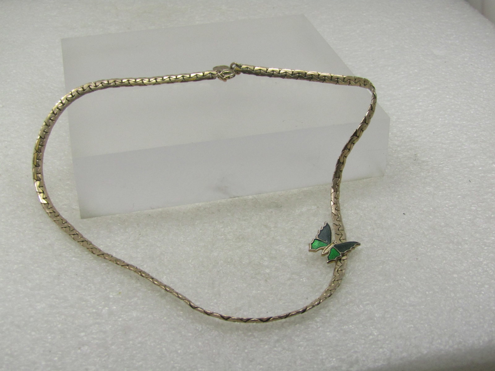 Vintage Enameled Butterfly Herringbone Necklace, 15".1970's, Signed Avon - 7
