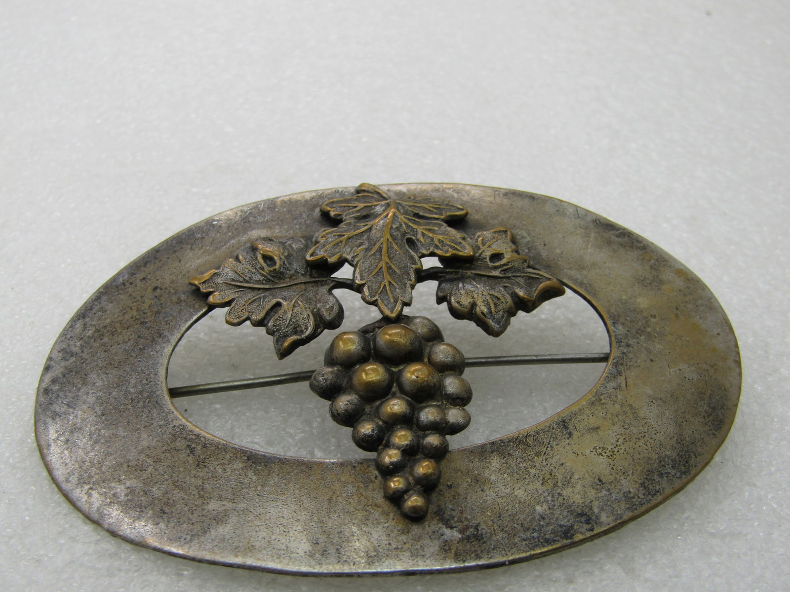 Vintage Silver Grape Leaf Cluster Brooch, 3.25", late 1800's-1910 - 2