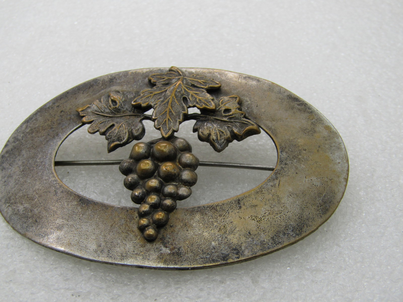 Vintage Silver Grape Leaf Cluster Brooch, 3.25", late 1800's-1910 - 3