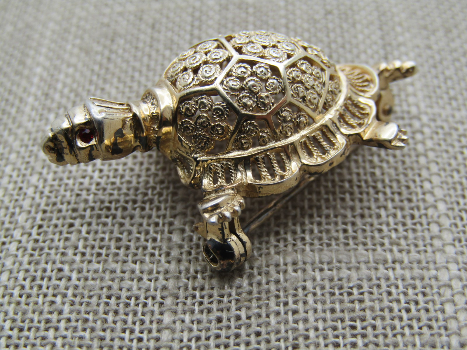 Vintage Sterling Turtle Brooch, Gold Over, Alice Caviness , Germany - 2