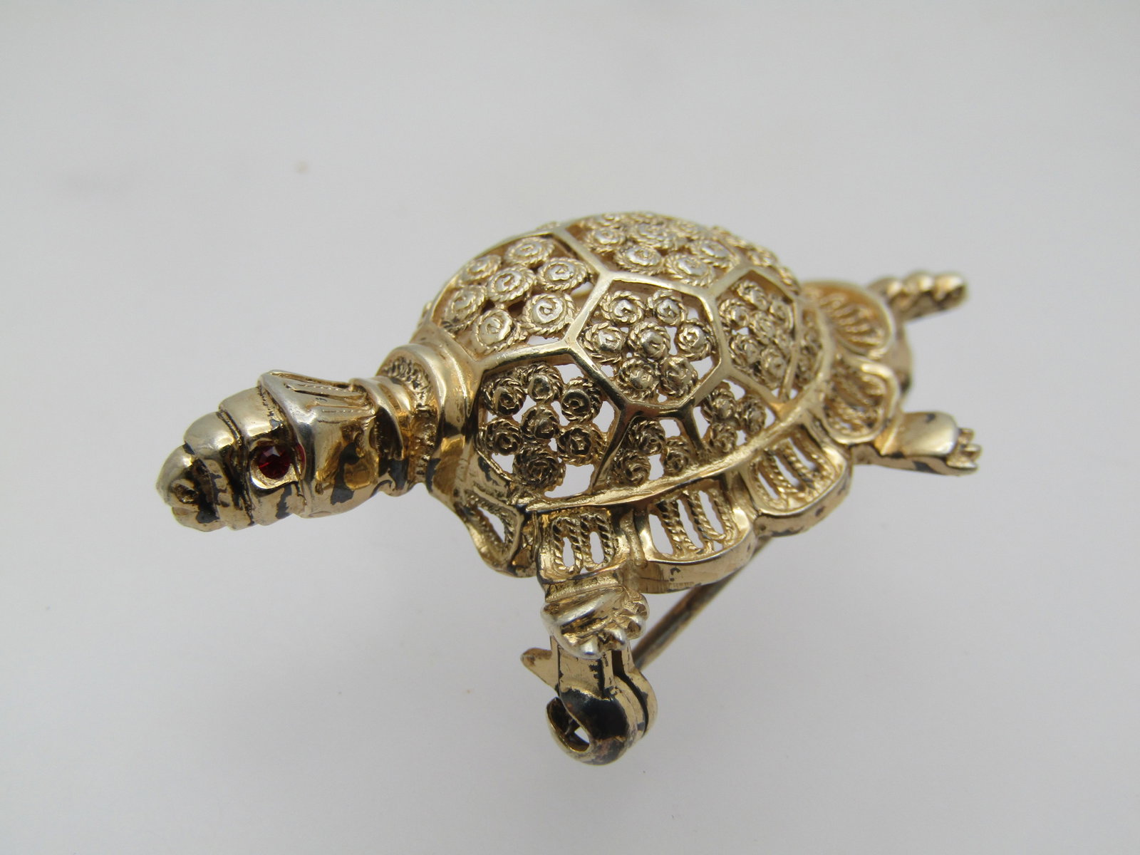 Vintage Sterling Turtle Brooch, Gold Over, Alice Caviness , Germany - 7