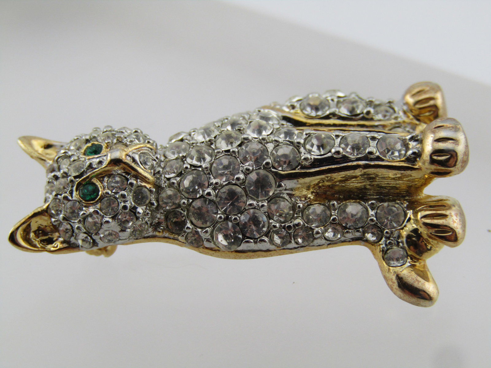 Vintage Rhinestone Cat Brooch, 1980's-1990's, Gold Tone - 2