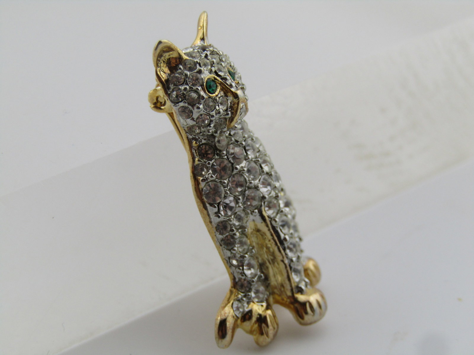 Vintage Rhinestone Cat Brooch, 1980's-1990's, Gold Tone - 7