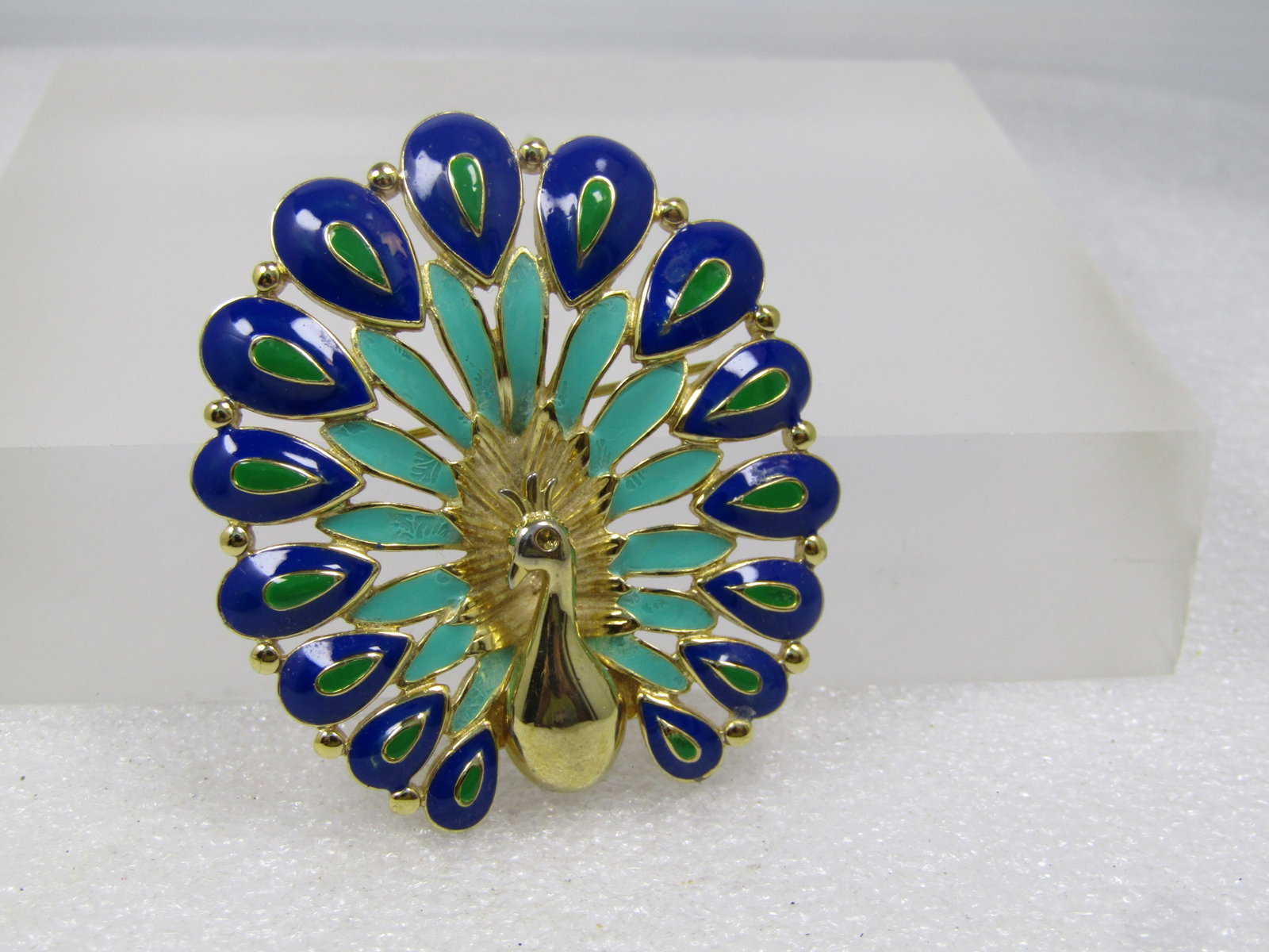 Vintage Enameled Peacock Brooch, Blue/Green, 1980's-1990's - 2