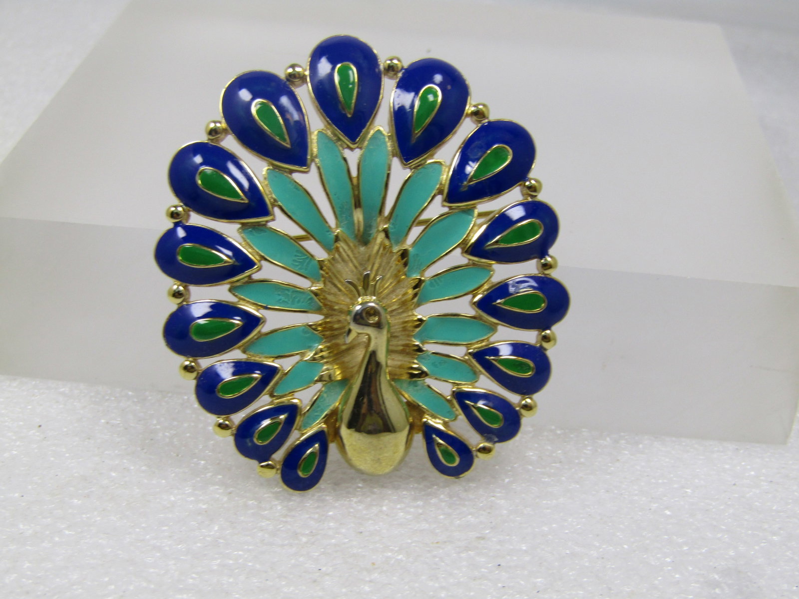 Vintage Enameled Peacock Brooch, Blue/Green, 1980's-1990's - 3
