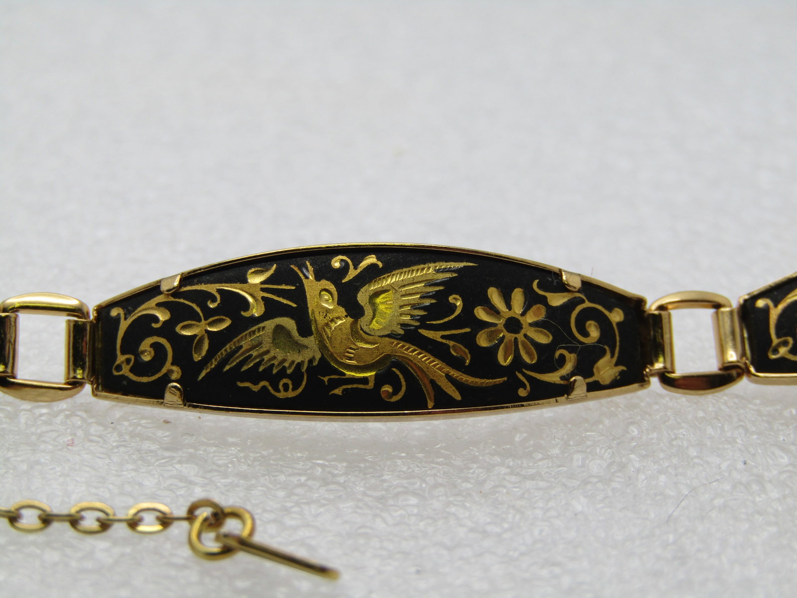 Vintage Damascene Bird & Floral Bracelet, 7", Signed, 1970's-1980's - 2