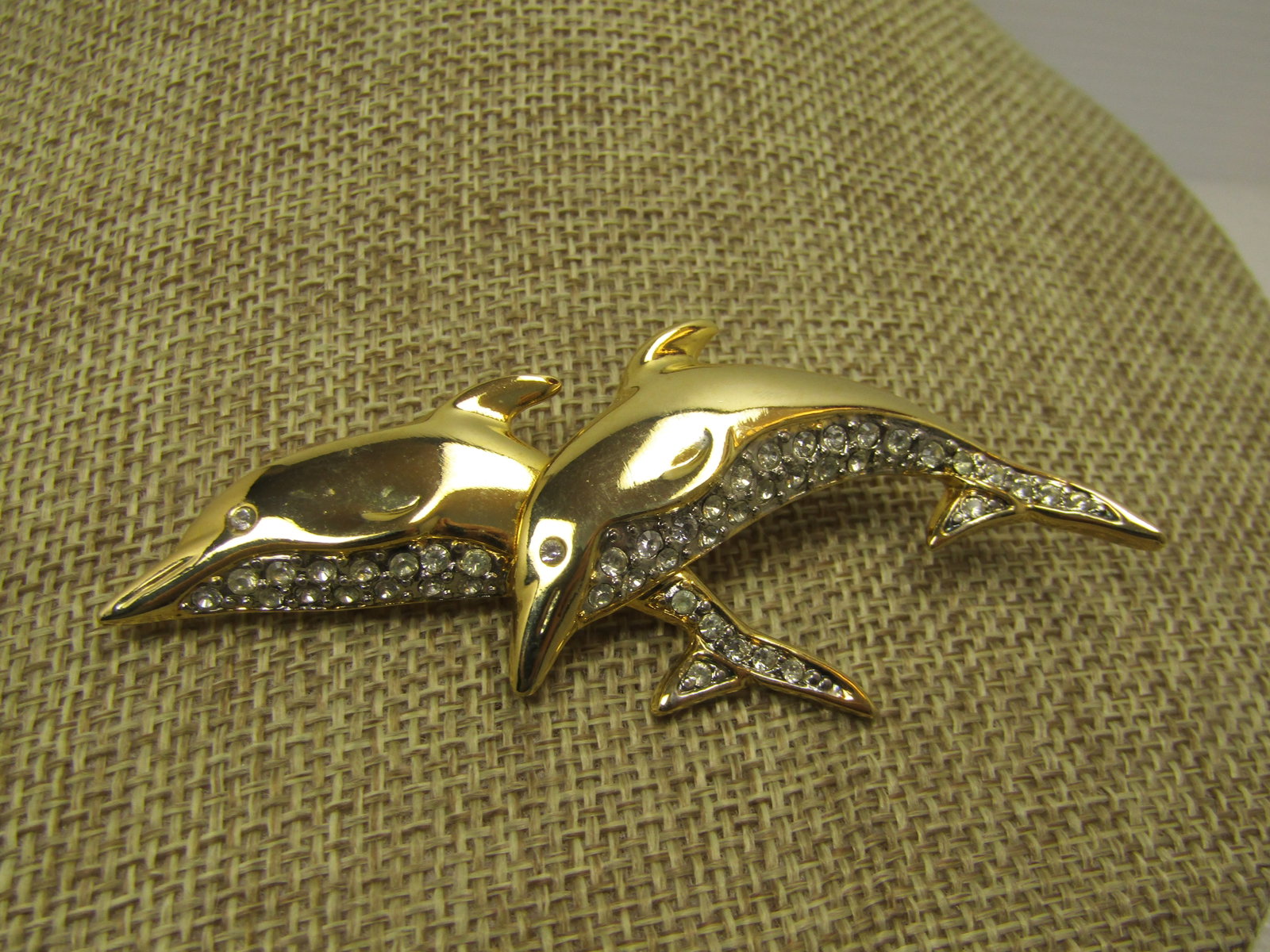 Vintage Dolphins & Rhinestone Brooch, 1980's - 2
