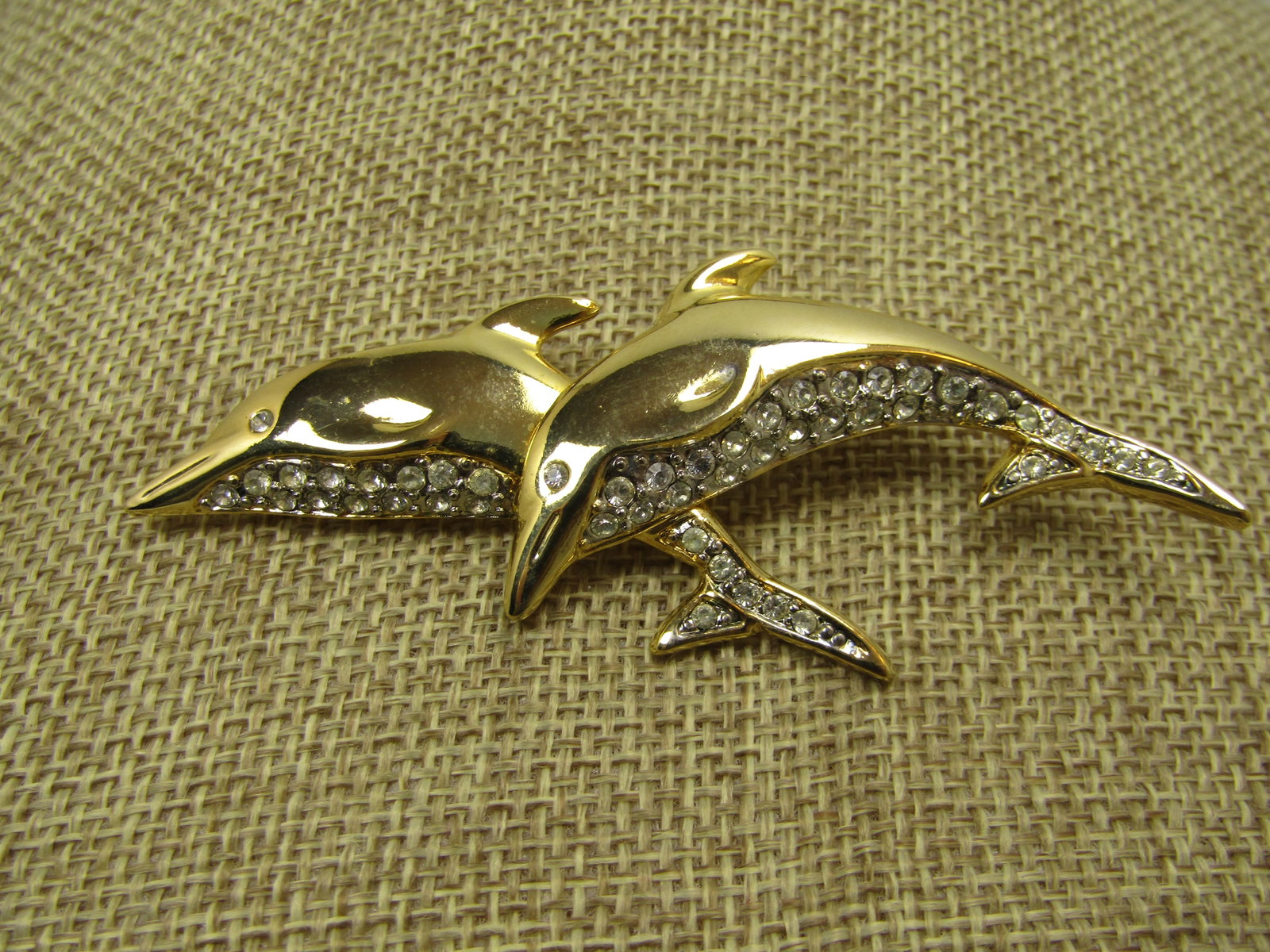 Vintage Dolphins & Rhinestone Brooch, 1980's - 3