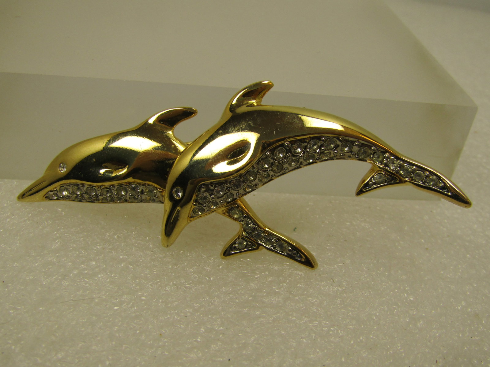 Vintage Dolphins & Rhinestone Brooch, 1980's - 5