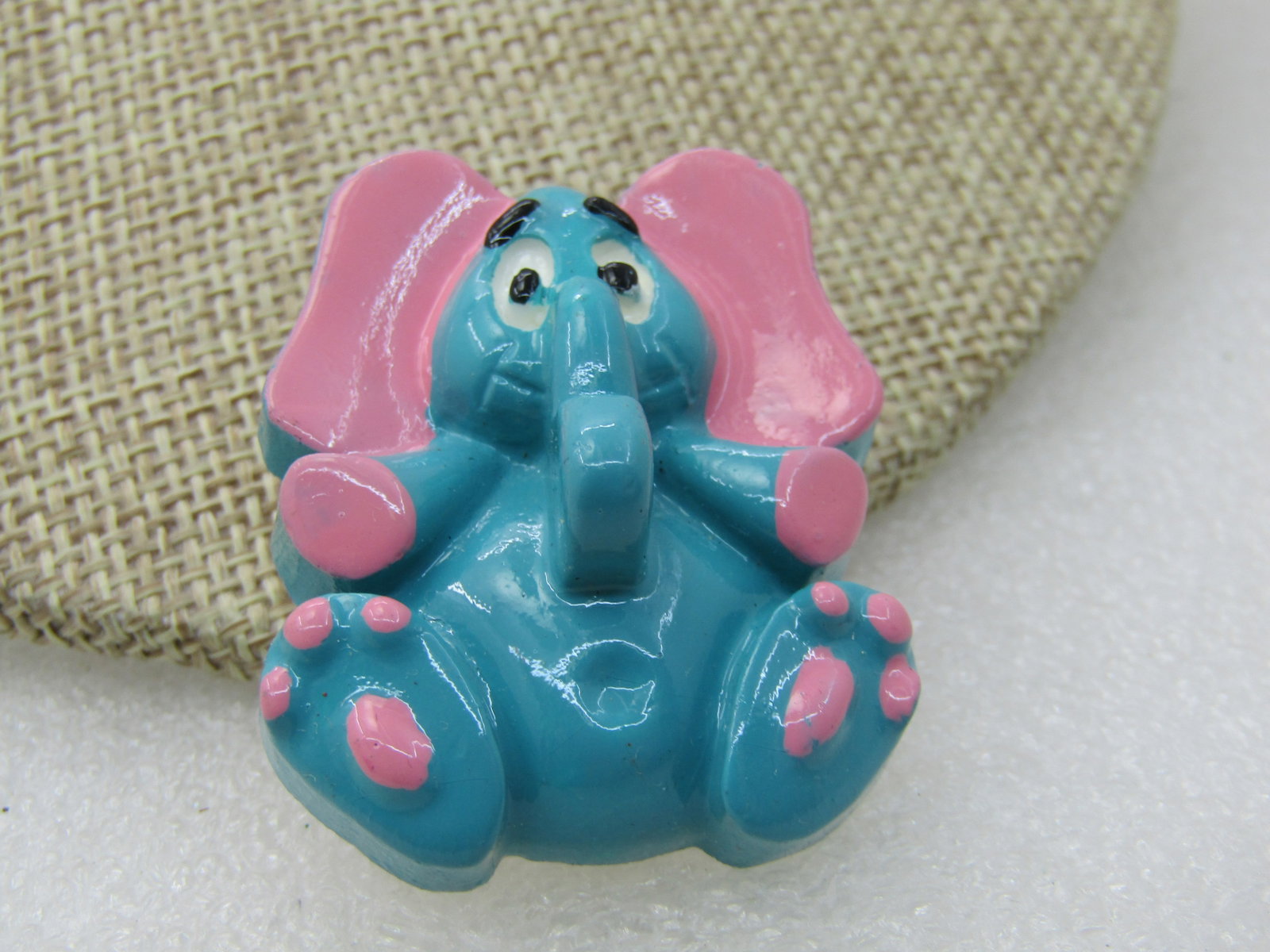 Vintage Blue & Pink Elephant Brooch, Resin, 1980's, 1.5" - 2