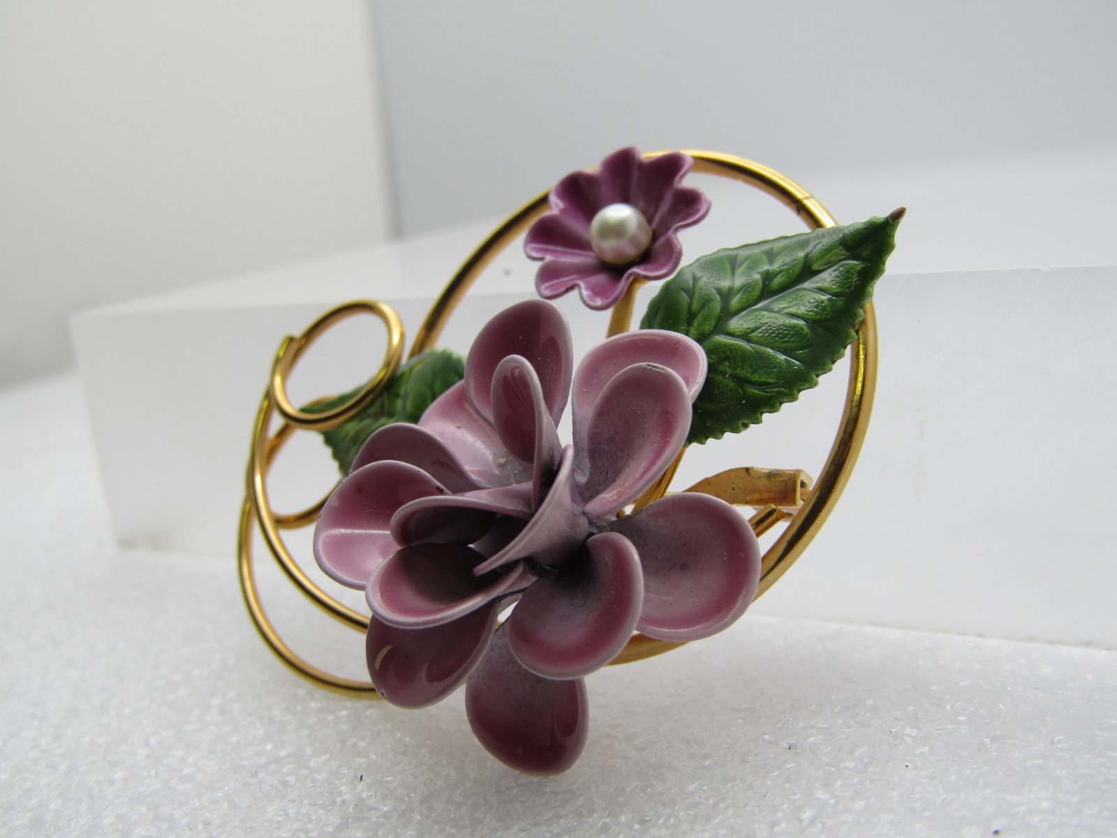 Vintage Enameled Floral Spiral Brooch, 1950's-1960's - 2