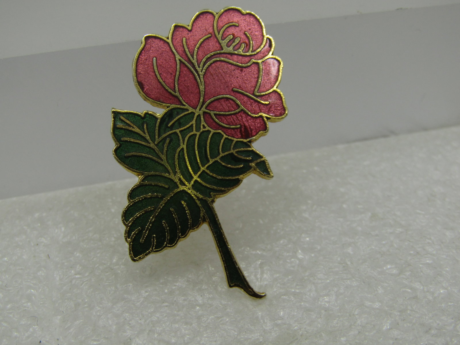 Vintage Cloisonne Rose Brooch, Signed, 1970's-1980's - 2