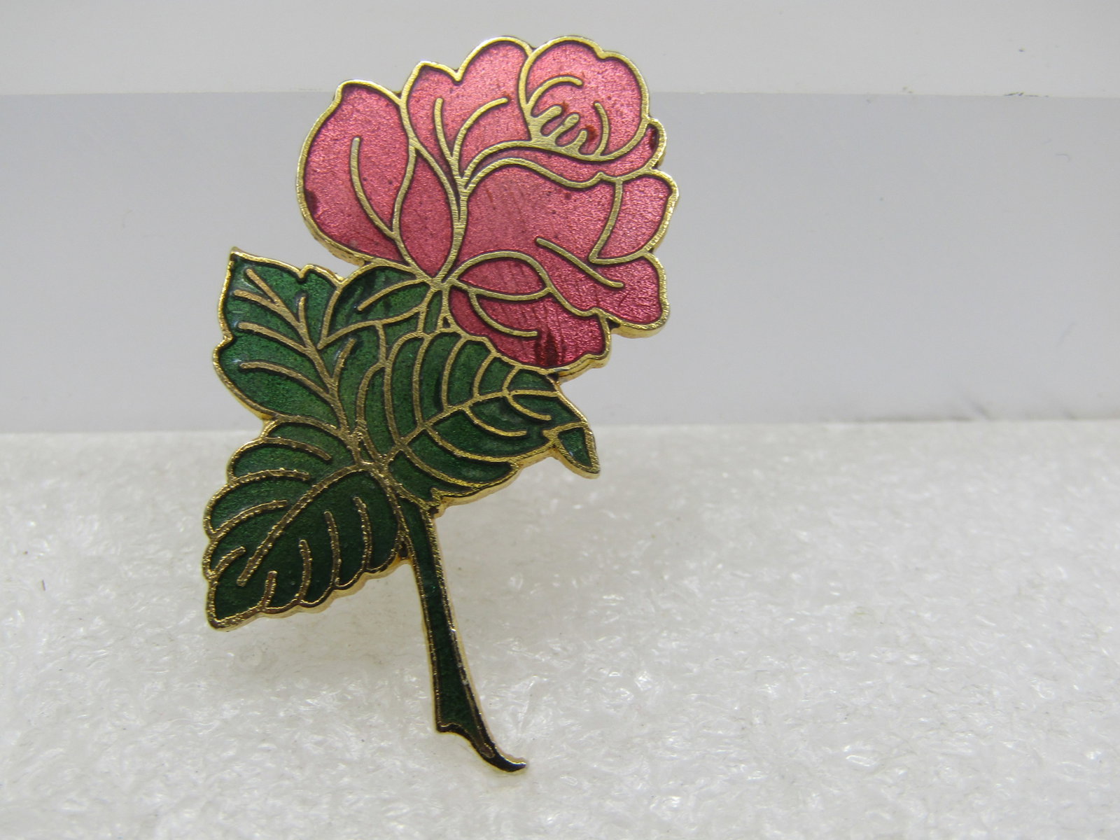 Vintage Cloisonne Rose Brooch, Signed, 1970's-1980's - 3