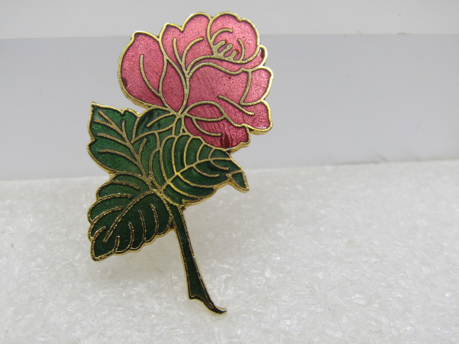 Vintage Cloisonne Rose Brooch, Signed, 1970's-1980's - 4