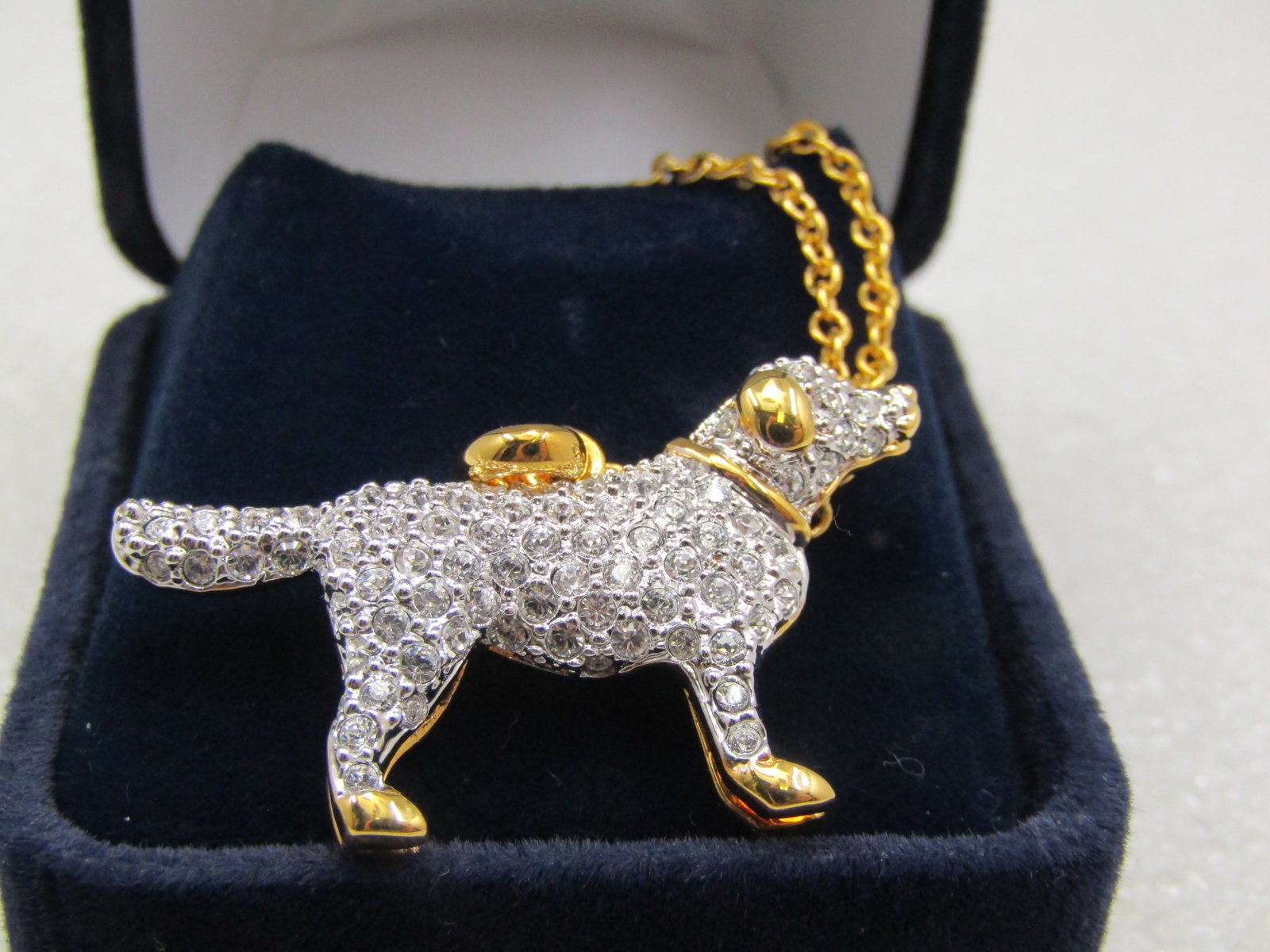 Danbury Mint Rhinestone Retreiver Necklace, 20", Original Box - 2
