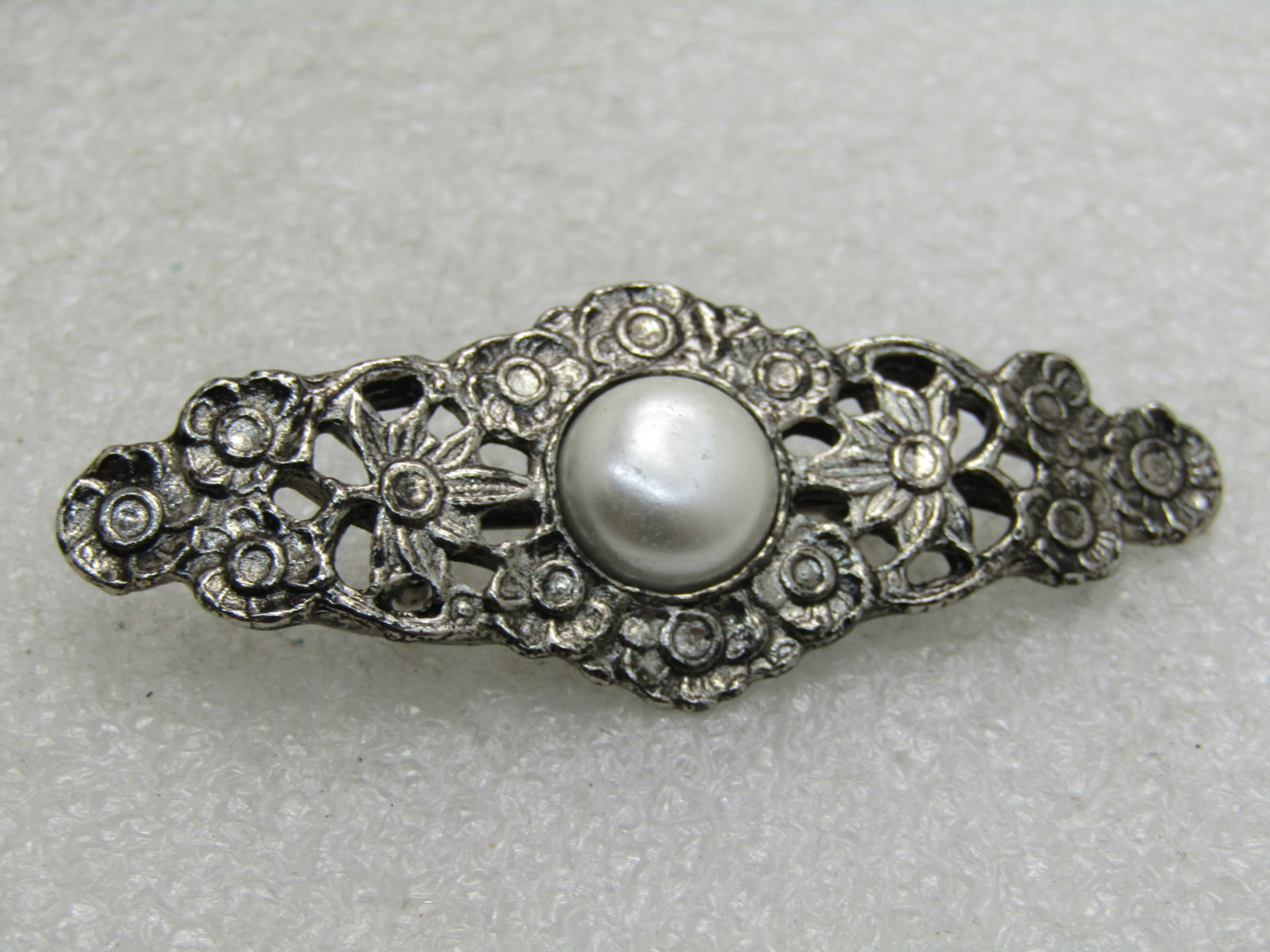 Vintage Faux Pearl Floral Brooch, 2.5" - 2