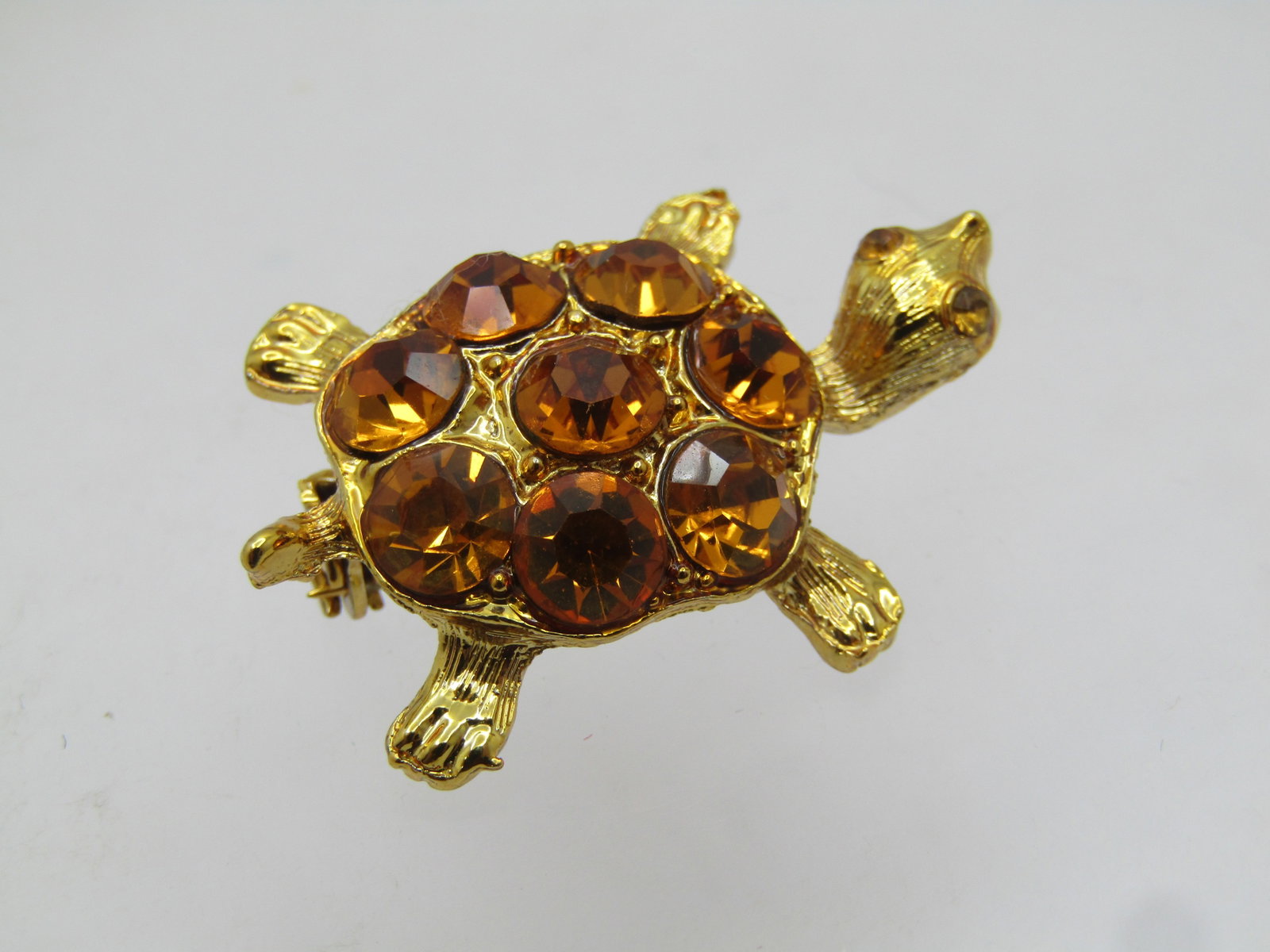 Vintage Honey Rhinestone Turtle Brooch, 1960's-1970's - 2