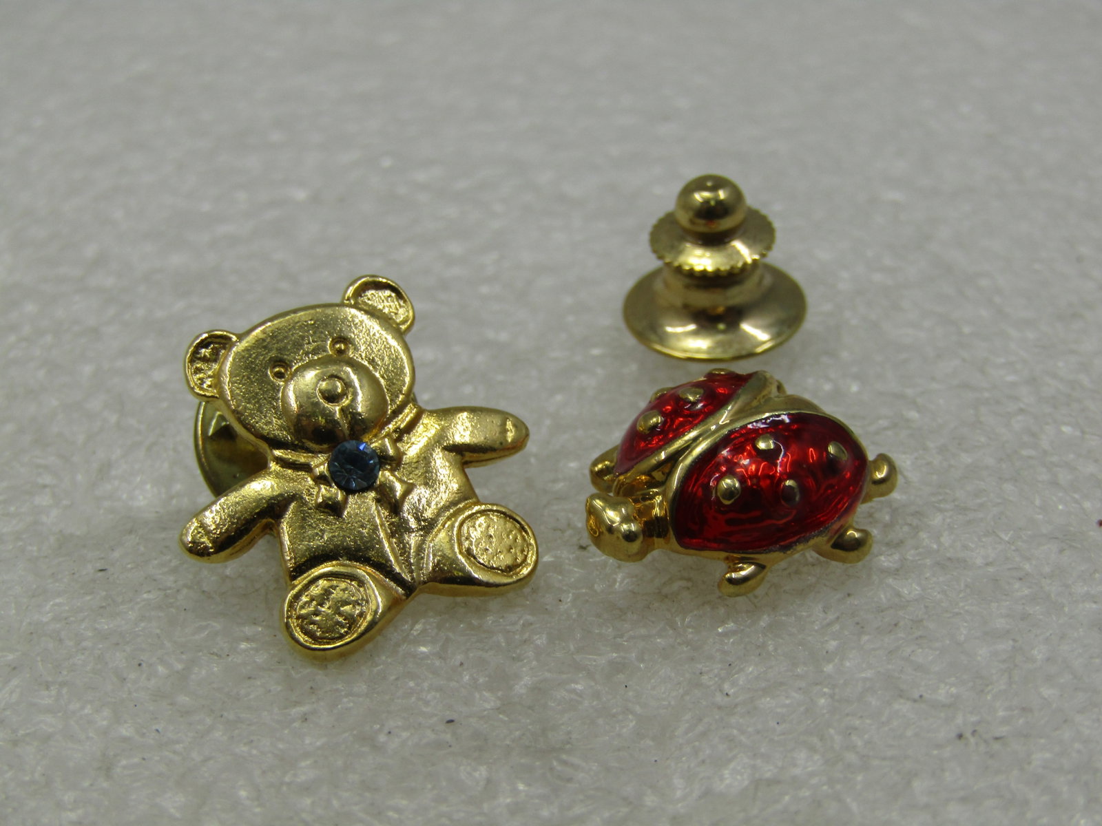 Vintage Red lady Bug & Teddy Bear Tack Pins. 1980's-1990's - 2