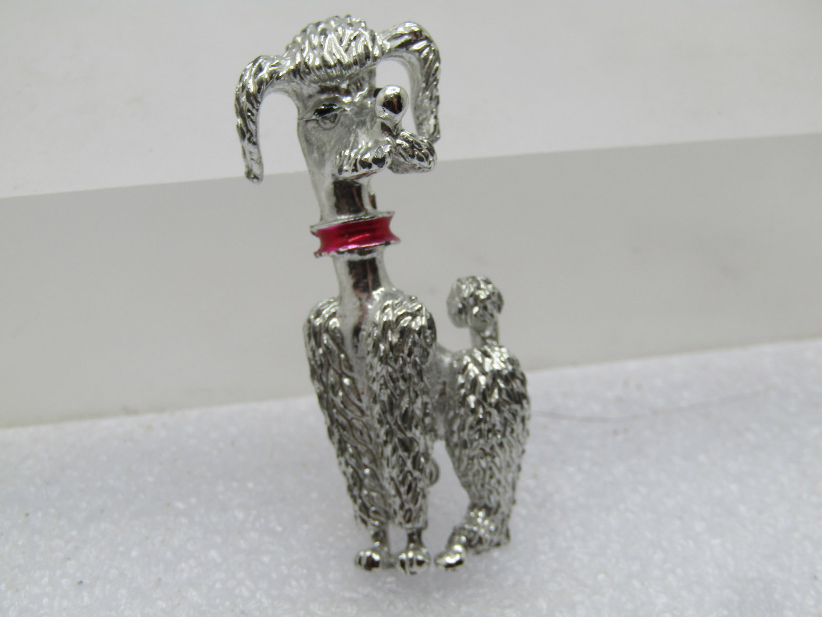 Vintage Poodle Brooch, Enameled Collar, 1960's, 1.75" - 2