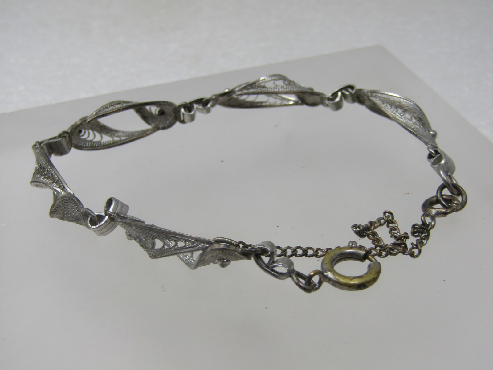 Vintage Sterling Filigree Link Bracelet, Stanco, Safety Chain 7". - 2