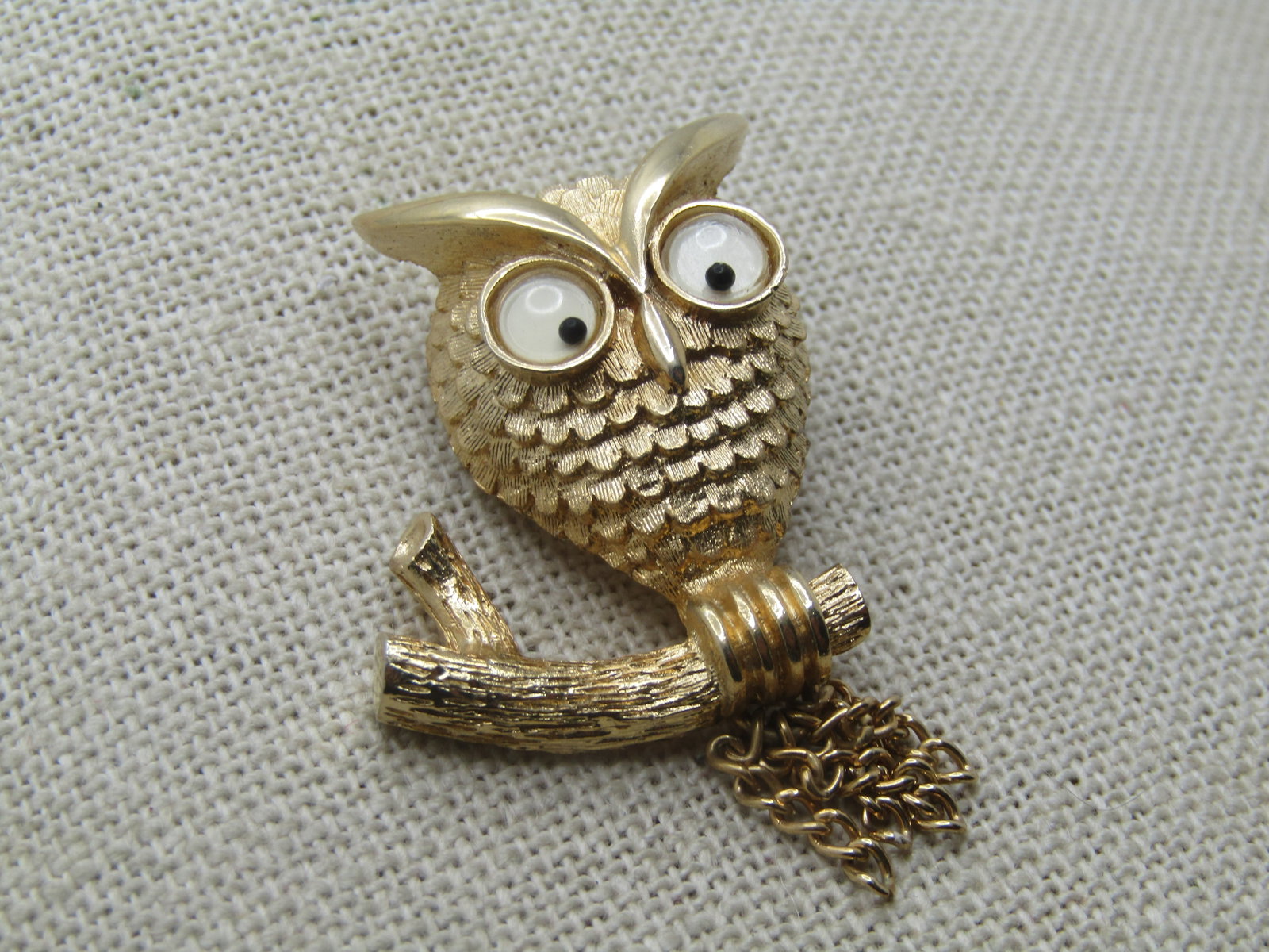 Vintage "Wise Guy" Owl Brooch, on Branch, Avon, 1960's-1970's. - 2