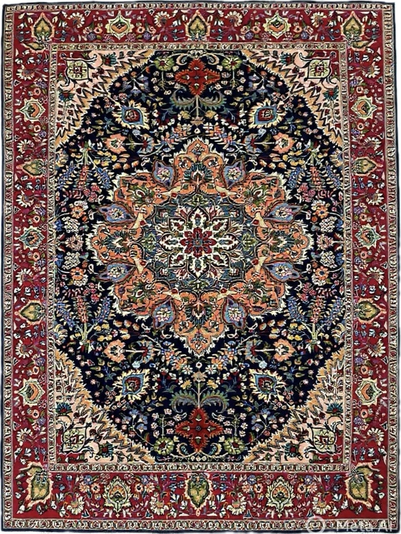 Hand Knotted Wool Traditional Navy Oriental Area Rug Carpet 6'7" x 9'3" - 11