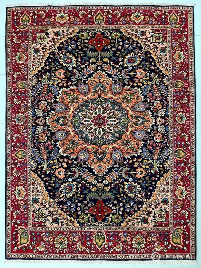 Hand Knotted Wool Traditional Navy Oriental Area Rug Carpet 6'7" x 9'3": Title:Hand Knotted Persian Tabriz Wool Navy Oriental Area Rug 6'7" x 9'3" Description:• Rug Number: D8 • Country of Origin: Iran • Style, Design: Persian Tabriz • Size (Ft): 6'7" x