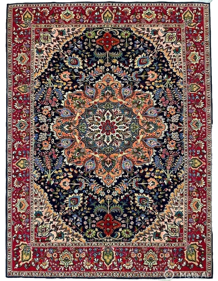 Hand Knotted Wool Traditional Navy Oriental Area Rug Carpet 6'7" x 9'3" - 2