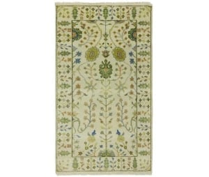 Ivory Floral Traditional 3X5 Oushak Chobi Oriental Rug: Title:Ivory Floral Traditional 3X5 Oushak Chobi Oriental Rug Description:Handmade 3X5 ivory oriental rug made with vegetable dyes (fine wool pile and cotton foundation), superior knot count, and