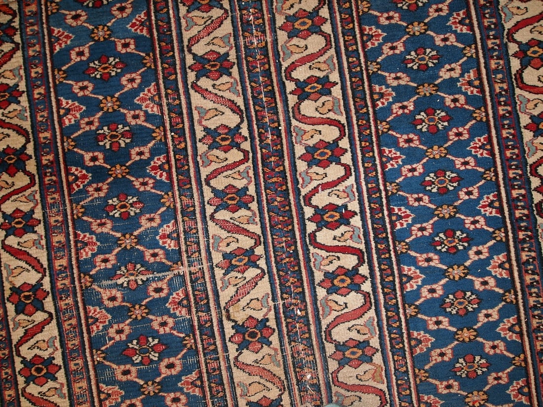 Handmade antique Persian Mashad runner 4.3' x 14' (132cm x 427cm) 1900s - 9