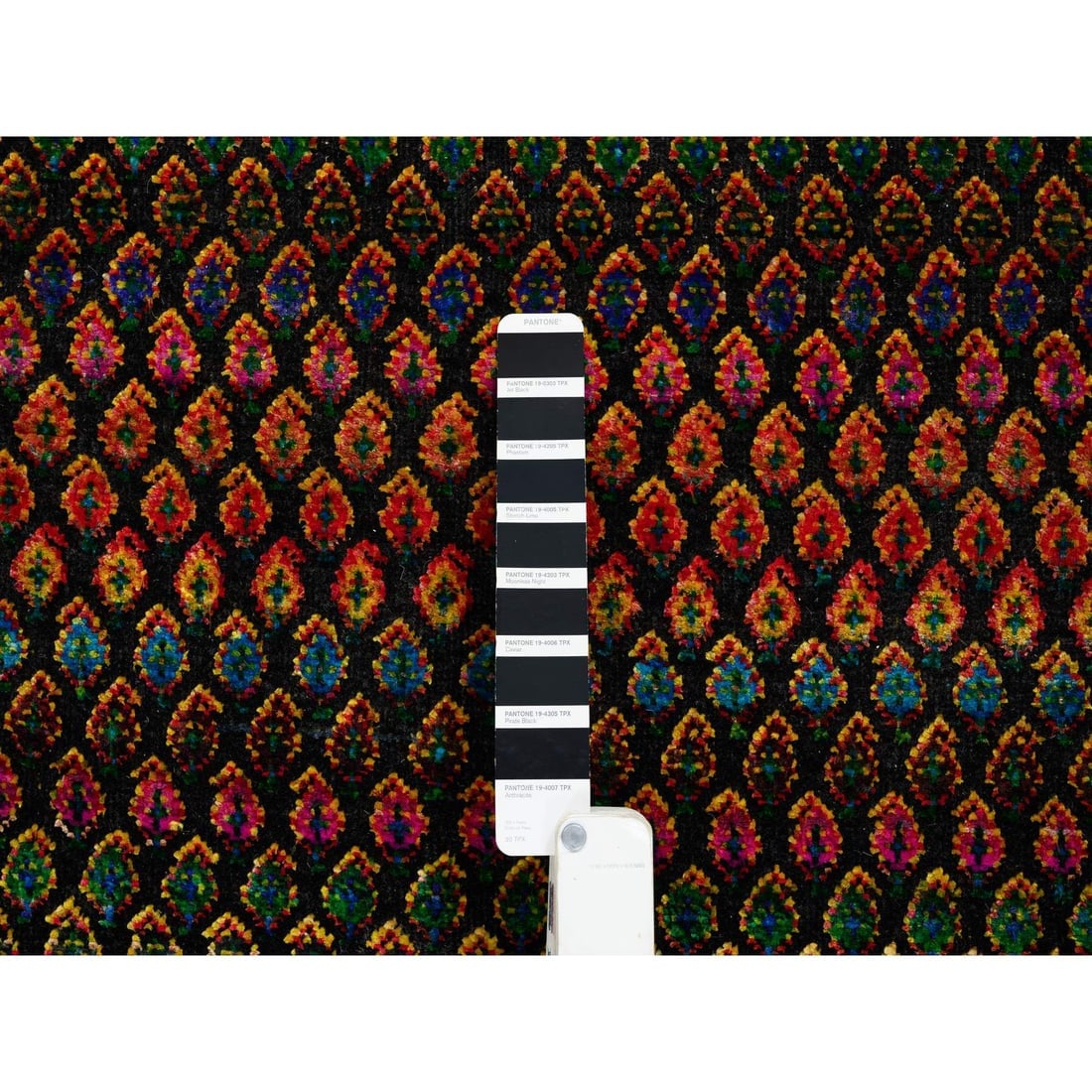 Black, Sarouk Mir Inspired Design, Wool and Silk Hand Knotted Rug - 4