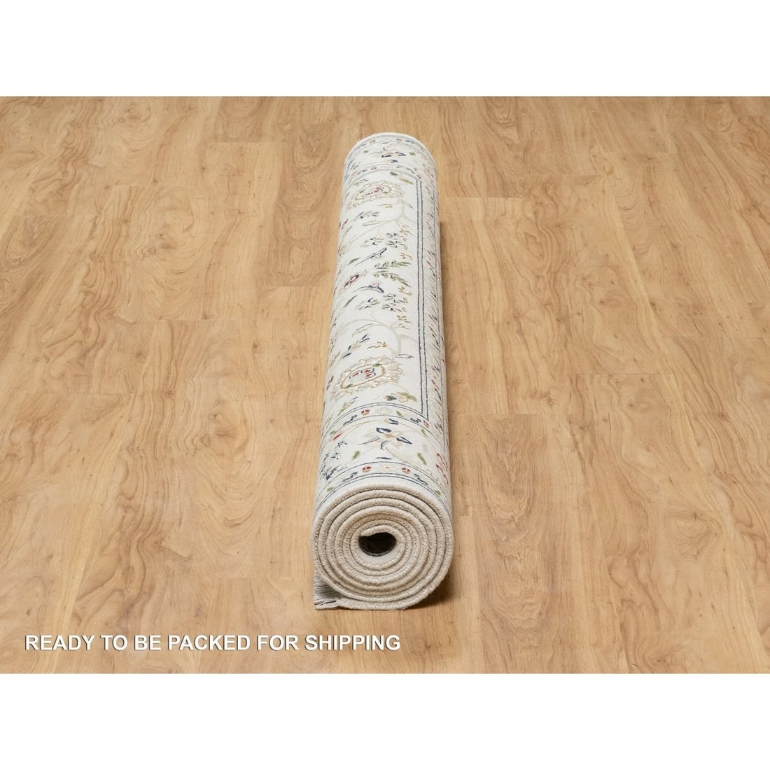 Natural White, Hand Knotted, Nain Design, 250 KPSI, Wool and Silk Rug - 9