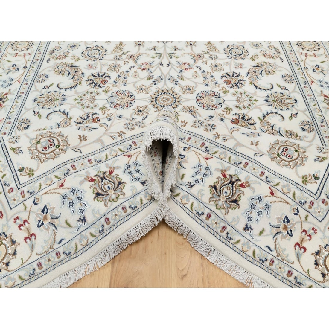 Natural White, Hand Knotted, Nain Design, 250 KPSI, Wool and Silk Rug - 5