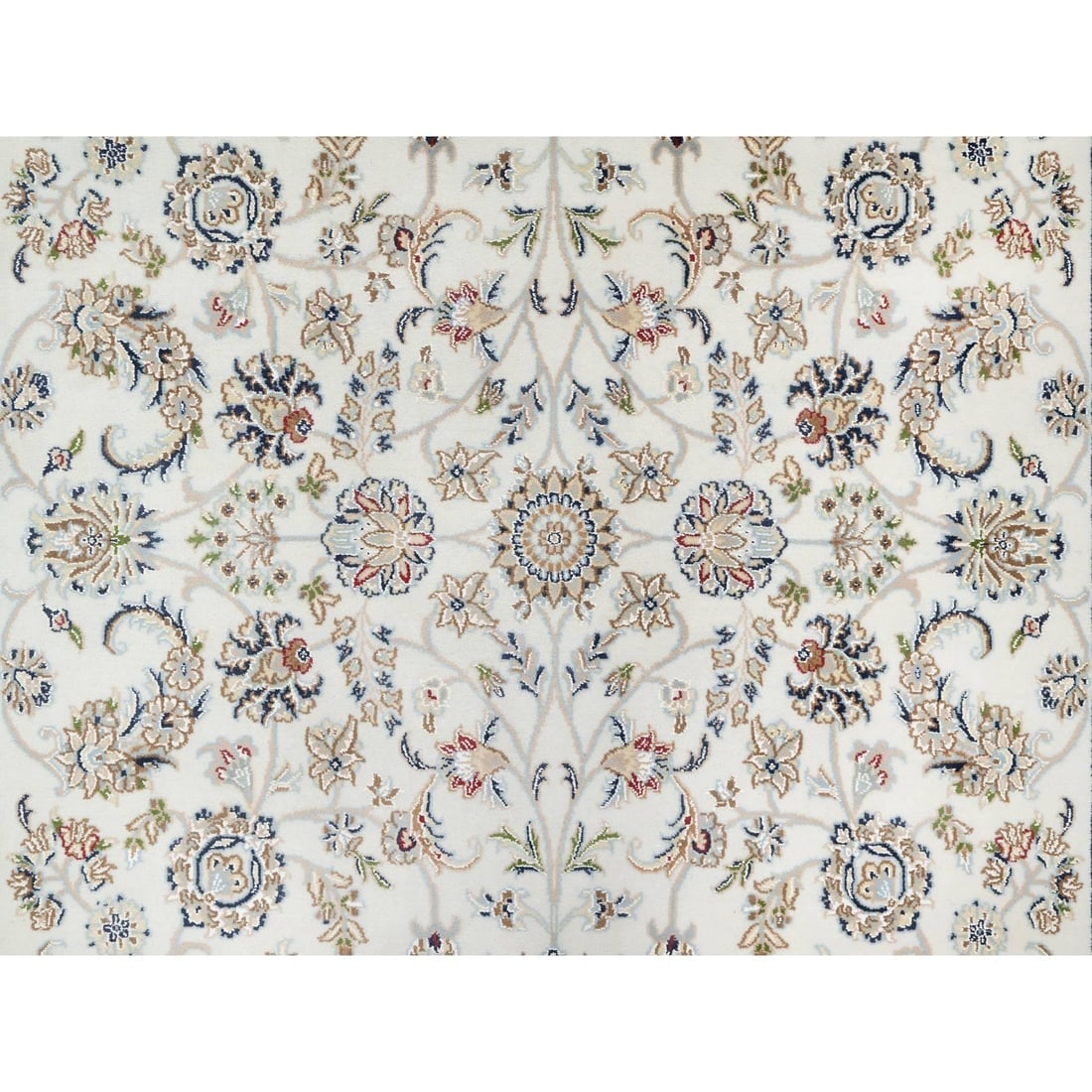 Natural White, Hand Knotted, Nain Design, 250 KPSI, Wool and Silk Rug - 8